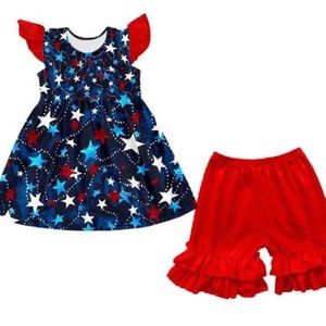 Boutique Harmony Bee sz 8-9 Americana 4th of July Shorts Tunic Set Red 4XL